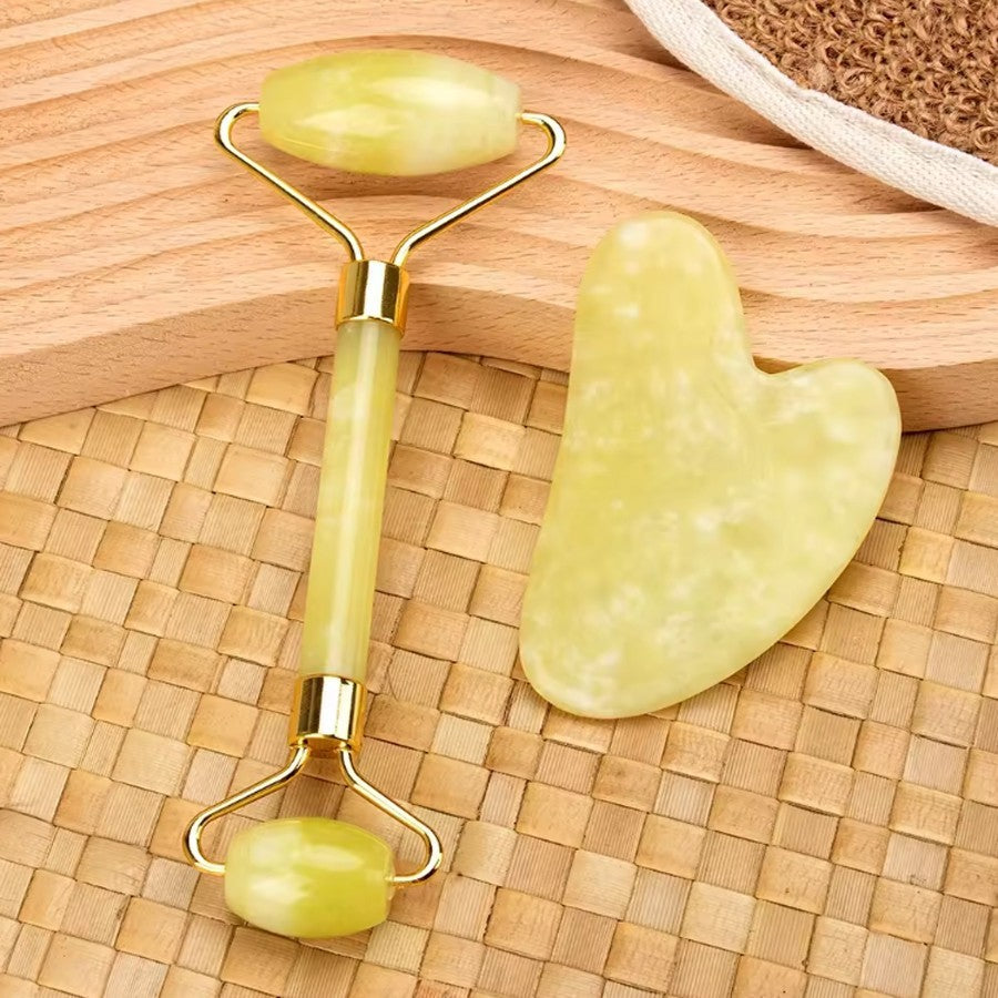 100% Natural Jade Facial Massage Roller & Gua Sha Set Gift Box Beauty Tools