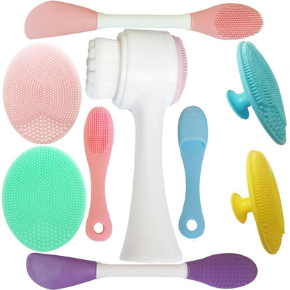 9-In-1 Face Scrubber Face Cleaning Brushes Super Soft Silicone Cleanser Brush and Facial Cleansing Massager Brush Face Cleansing Brush Set