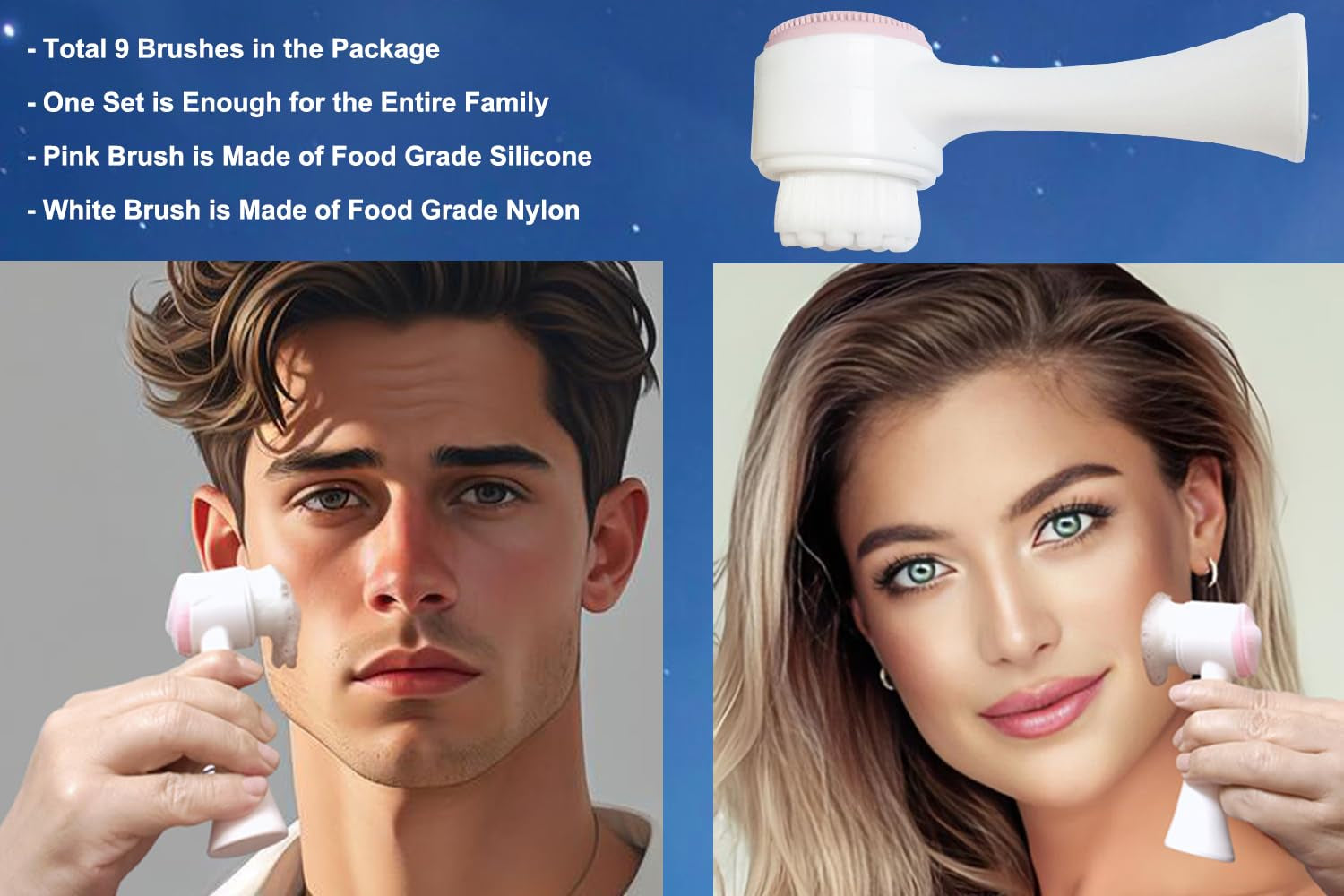 9-In-1 Face Scrubber Face Cleaning Brushes Super Soft Silicone Cleanser Brush and Facial Cleansing Massager Brush Face Cleansing Brush Set
